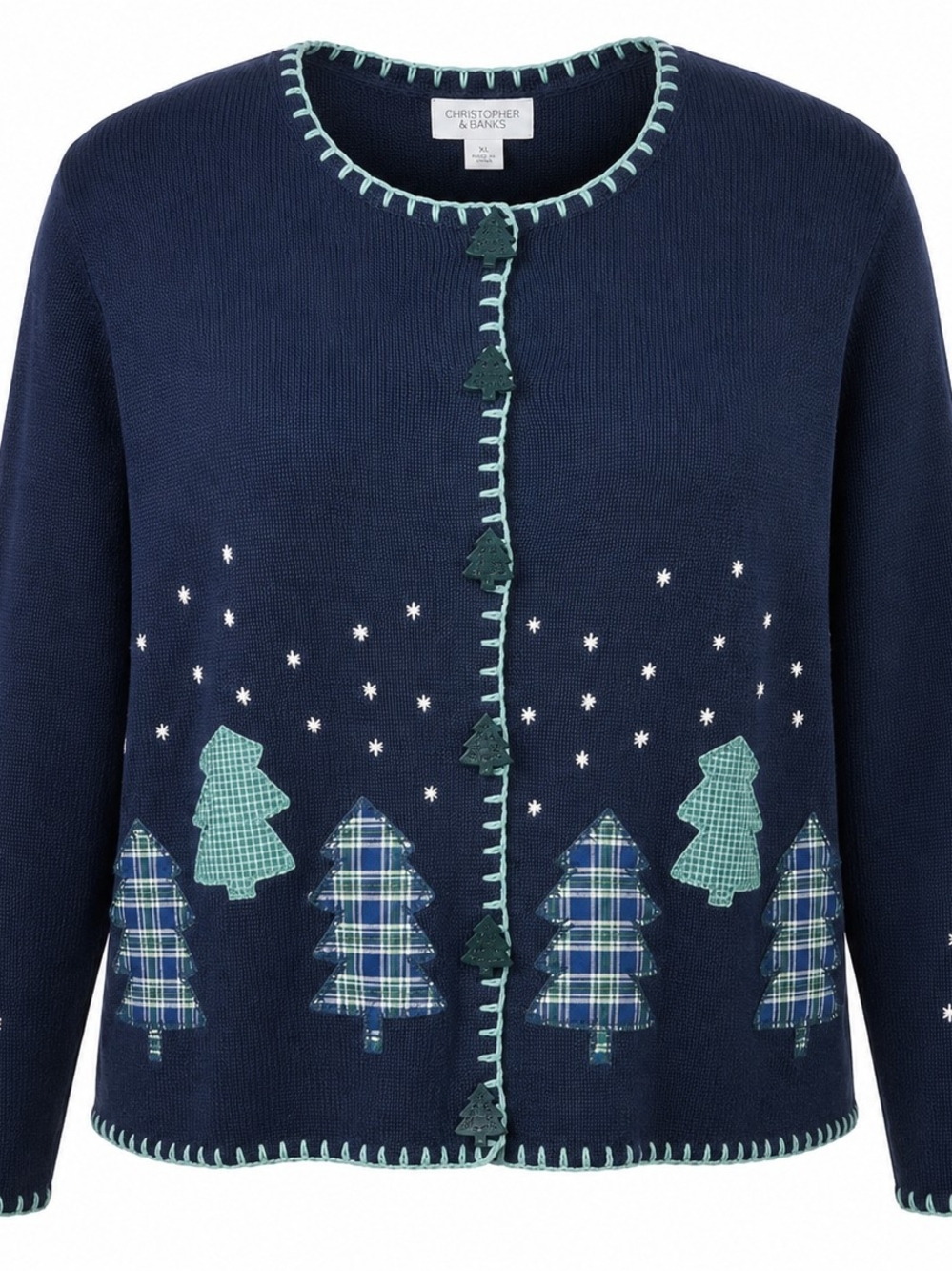 CHRISTOPHER & BANKS | Vintage 2002 Christmas Tree Cardigan Sweater | XL